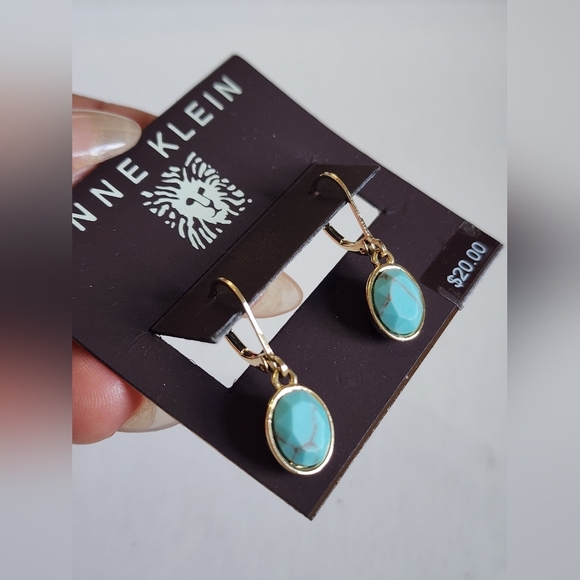 NWT Anne Klein Gold and Turquoise Drop Stud Earrings - Picture 3 of 11